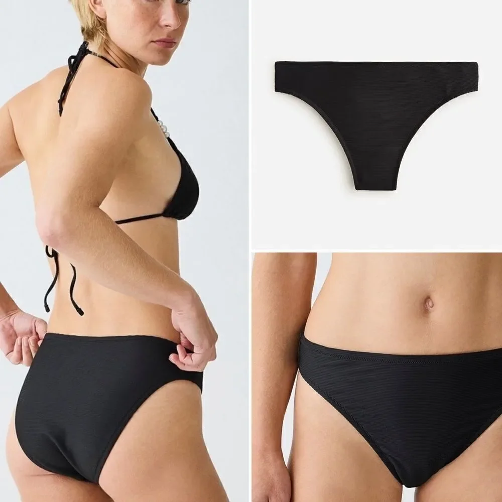 J Crew Black Ribbed High Rise Bikini Bottom NWT